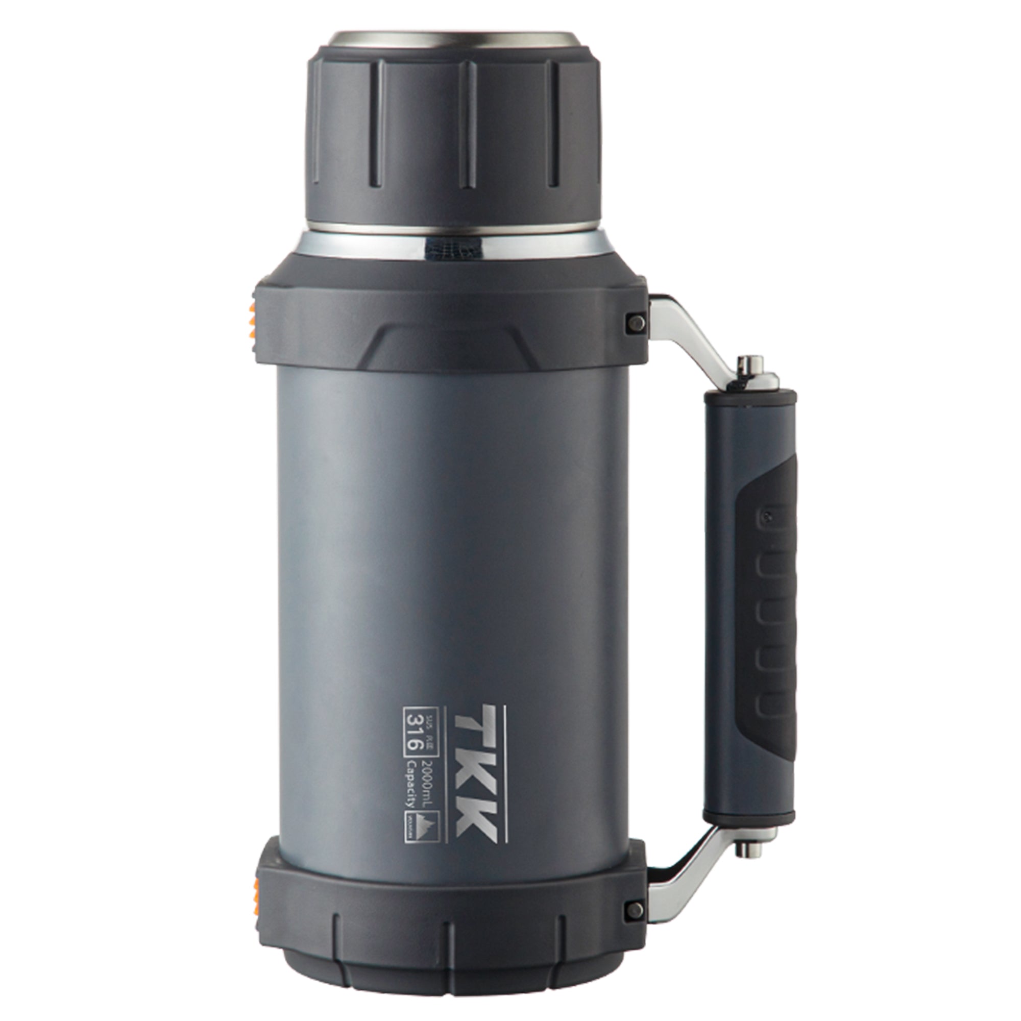 TKK Thermos Premium 2000ml, isotherme en acier inoxydable avec poignée et tasse
