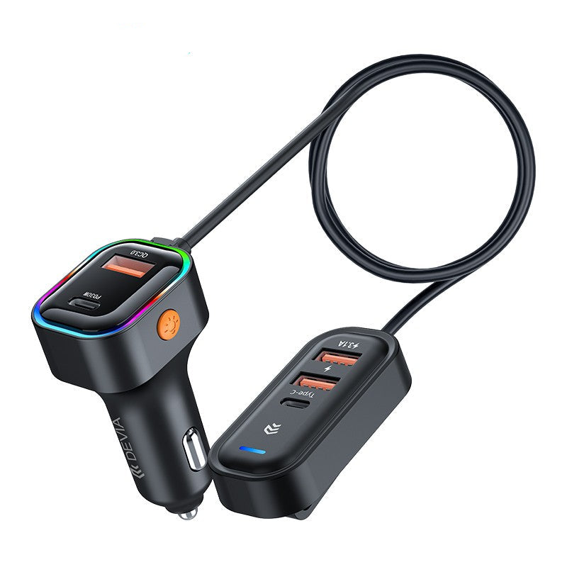 Devia Pro1 Chargeur voiture rapide 45W, 3 USB-A + 2 Type-C, compatibilité étendue