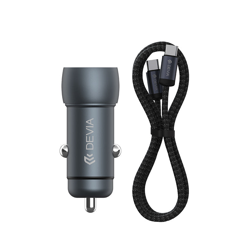 Devia Extreme Speed Series Chargeur voiture rapide PD 30W + QC 3.0 18W, en métal, avec câble Type-C vers Type-C