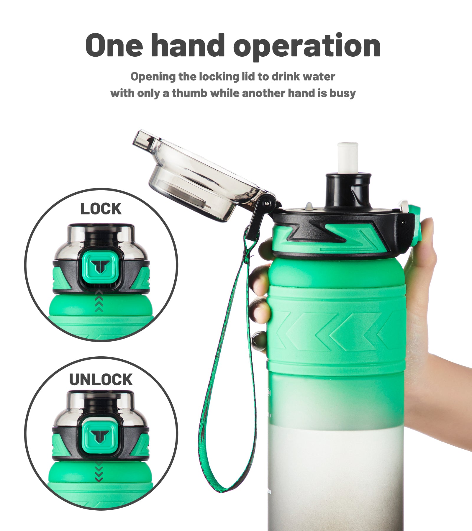 TKK Bouteille de Sport 1000ml en Tritan, Paille Amovible, Couvercle anti-fuite, sans BPA