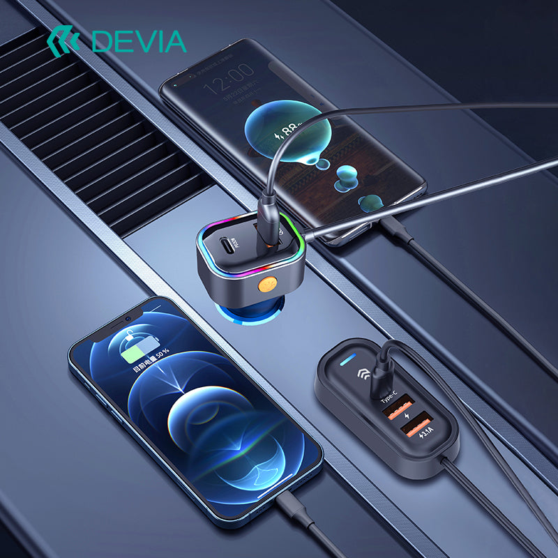 Devia Pro1 Chargeur voiture rapide 45W, 3 USB-A + 2 Type-C, compatibilité étendue