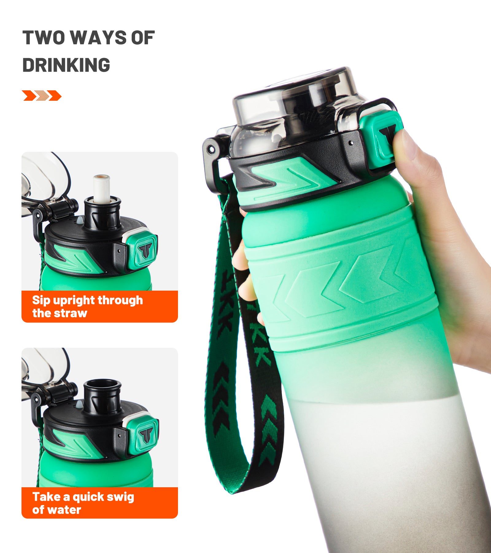 TKK Bouteille de Sport 1000ml en Tritan, Paille Amovible, Couvercle anti-fuite, sans BPA
