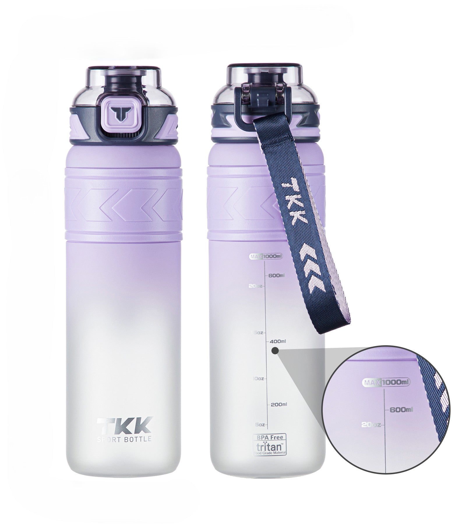 TKK Bouteille de Sport 1000ml en Tritan, Paille Amovible, Couvercle anti-fuite, sans BPA