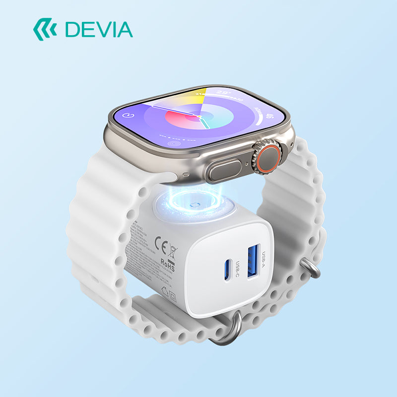 Devia Ultra1 Adaptateur chargeur GaN 22W PD + QC avec chargeur sans fil pour montre 2-en-1, prise EU