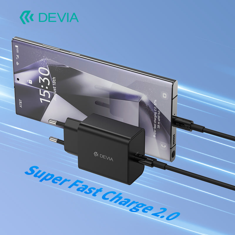 Devia Rocket Series Chargeur rapide  45W PD, avec câble Type-C vers Type-C, prise EU