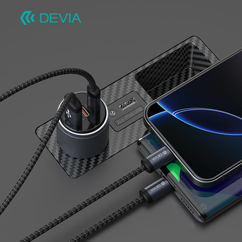 Devia Extreme Speed Series Chargeur voiture rapide 16W, USB + double Type-C, métal