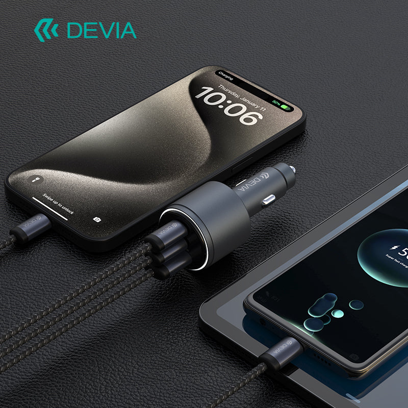 Devia Extreme Speed Series Chargeur voiture rapide 16W, USB + double Type-C, métal