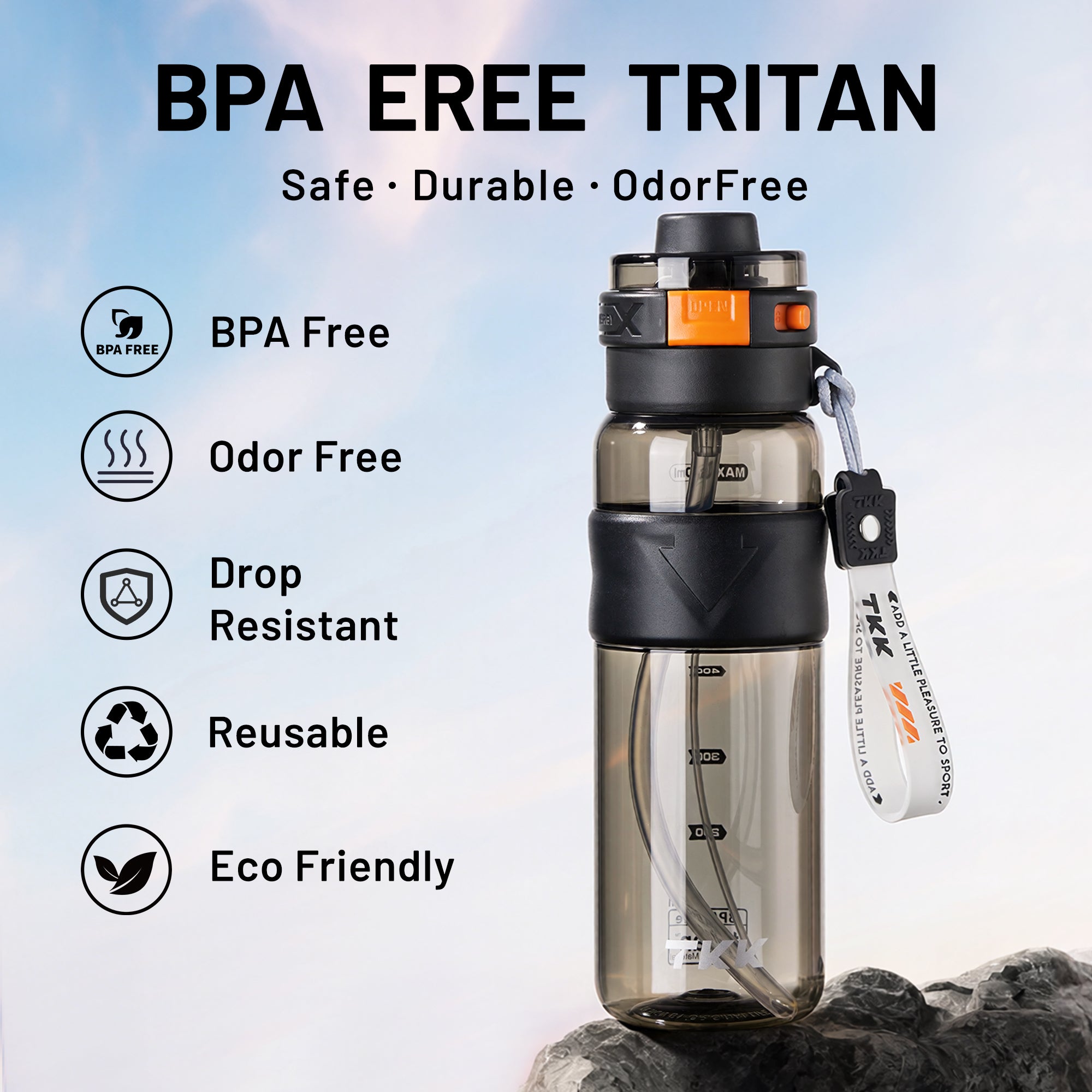 TKK Gourde Brumisateur 750ml avec Paille, Couvercle Rabattable Étanche, Sans BPA, en Tritan