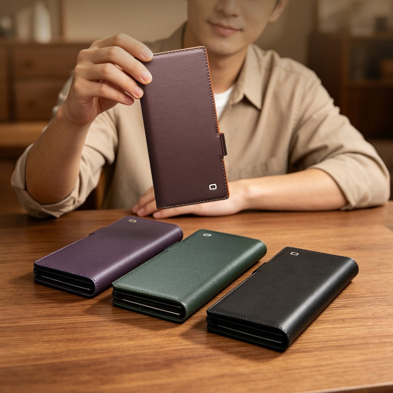 QIALINO Étui Portefeuille Magnétique Noir en cuir pleine fleur pour Samsung Galaxy Fold8 Ultra
