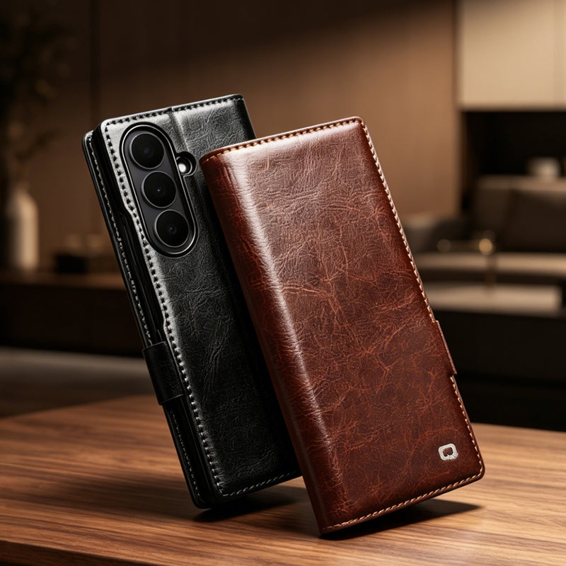 QIALINO Étui Portefeuille en cuir Noir avec fermeture magnétique pour Samsung Galaxy Fold8 Ultra