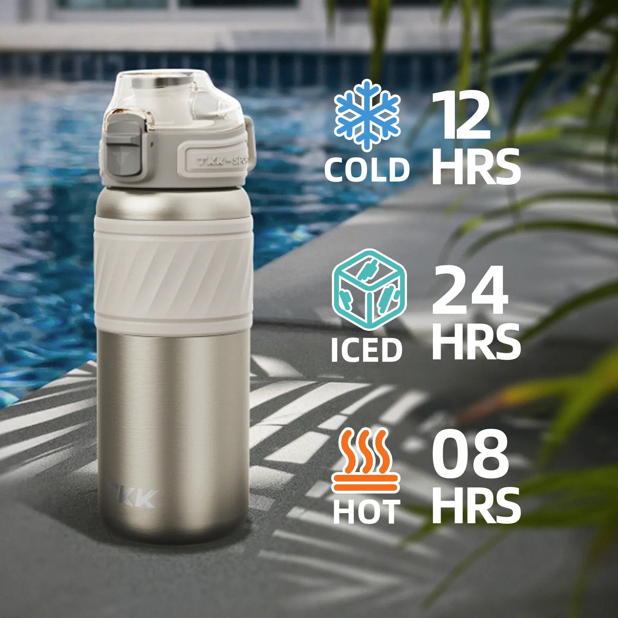 TKK Gourde isotherme 500ml avec paille, thermos réutilisable en acier inoxydable