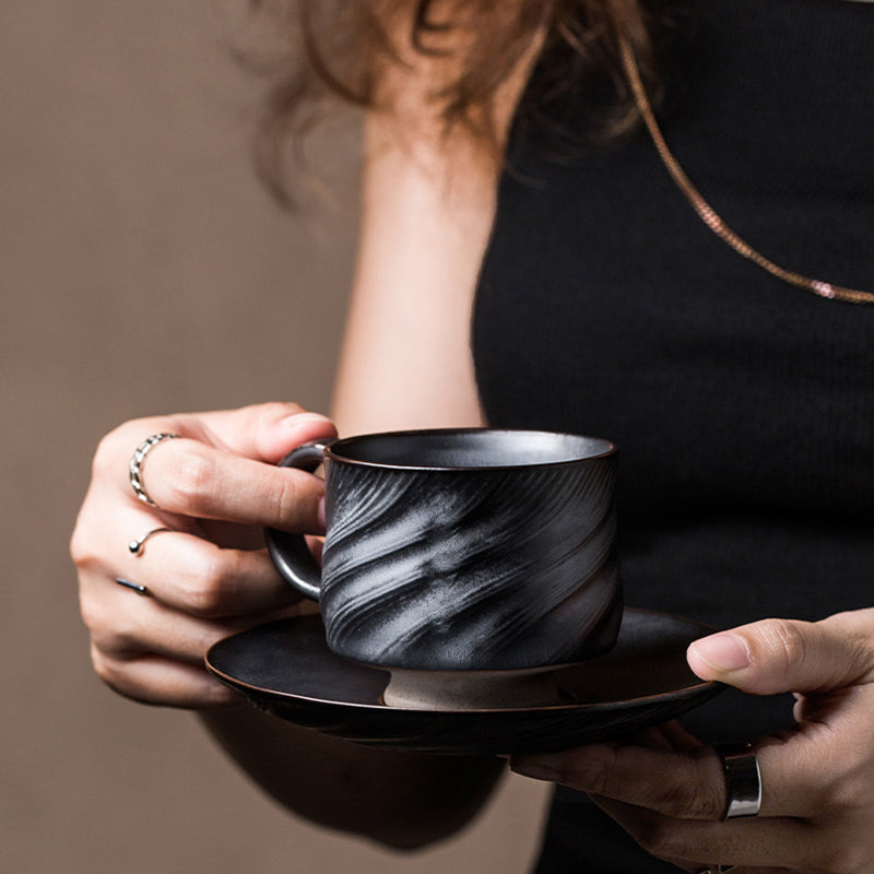 Set de 3 Tasses Premium en Céramique pour Café et Thé avec Soucoupes