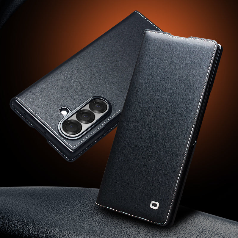 QIALINO Étui Premium Noir, en cuir véritable pleine fleur fait main, pour Samsung Galaxy Z Fold7