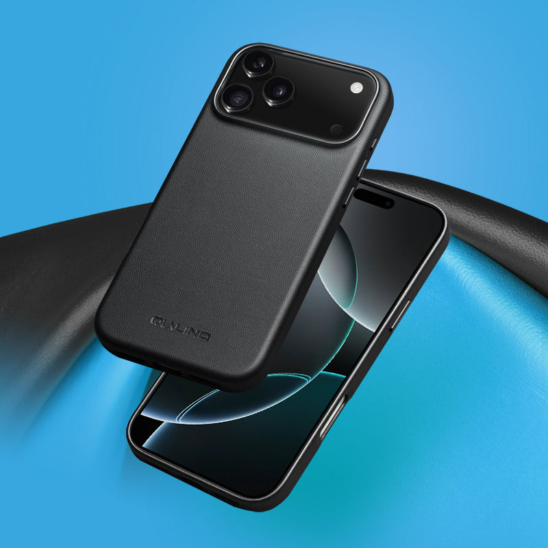 QIALINO Coque arrière Premium Noir, en cuir véritable fait main, compatible MagSafe, pour iPhone 17 Pro Max