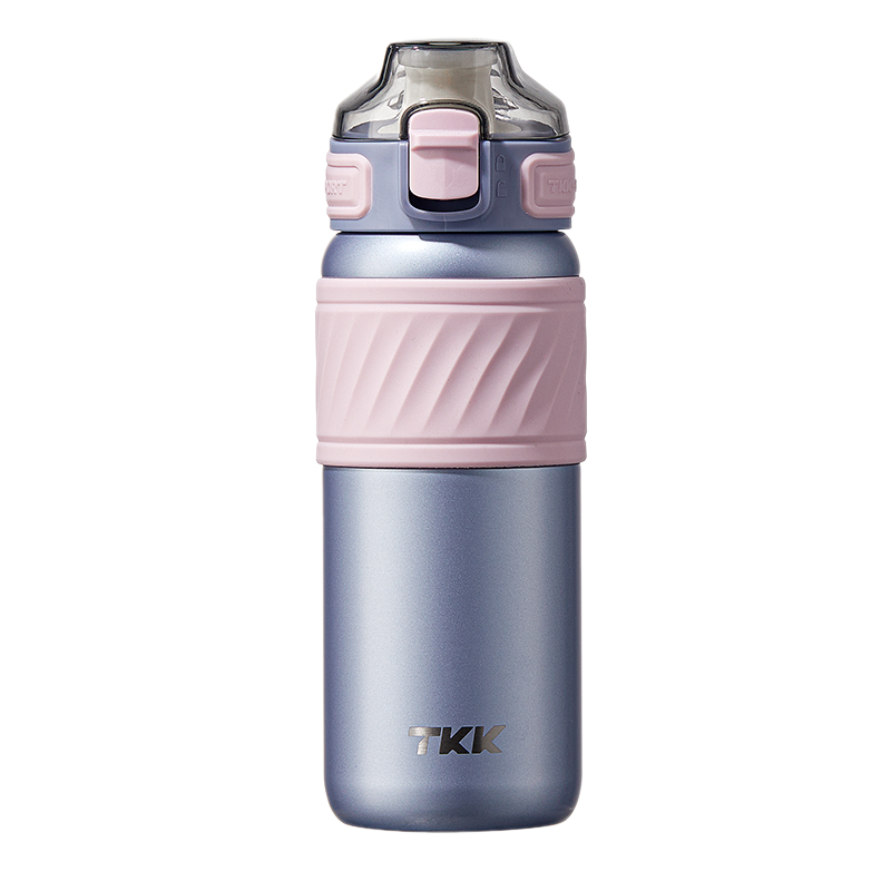TKK Gourde isotherme 500ml avec paille, thermos réutilisable en acier inoxydable