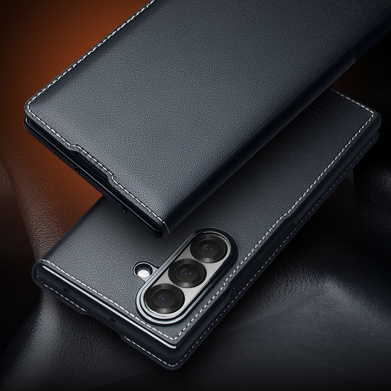 QIALINO Étui Premium Noir, en cuir véritable pleine fleur fait main, pour Samsung Galaxy Z Fold7