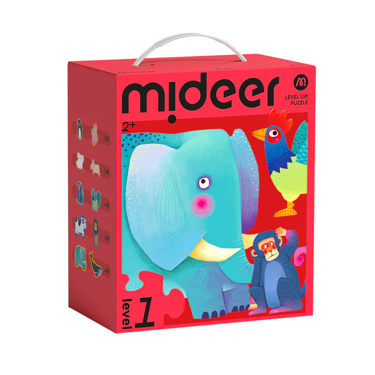 Mideer Puzzles Level Up! avec sac de rangement Niveau 1 : Animaux, 2 à 6 pièces