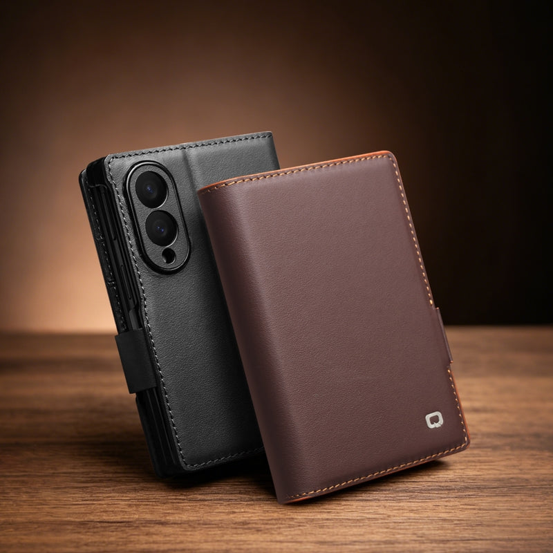 QIALINO Étui Portefeuille Magnétique Marron Foncé en cuir pleine fleur pour Samsung Galaxy Fold8