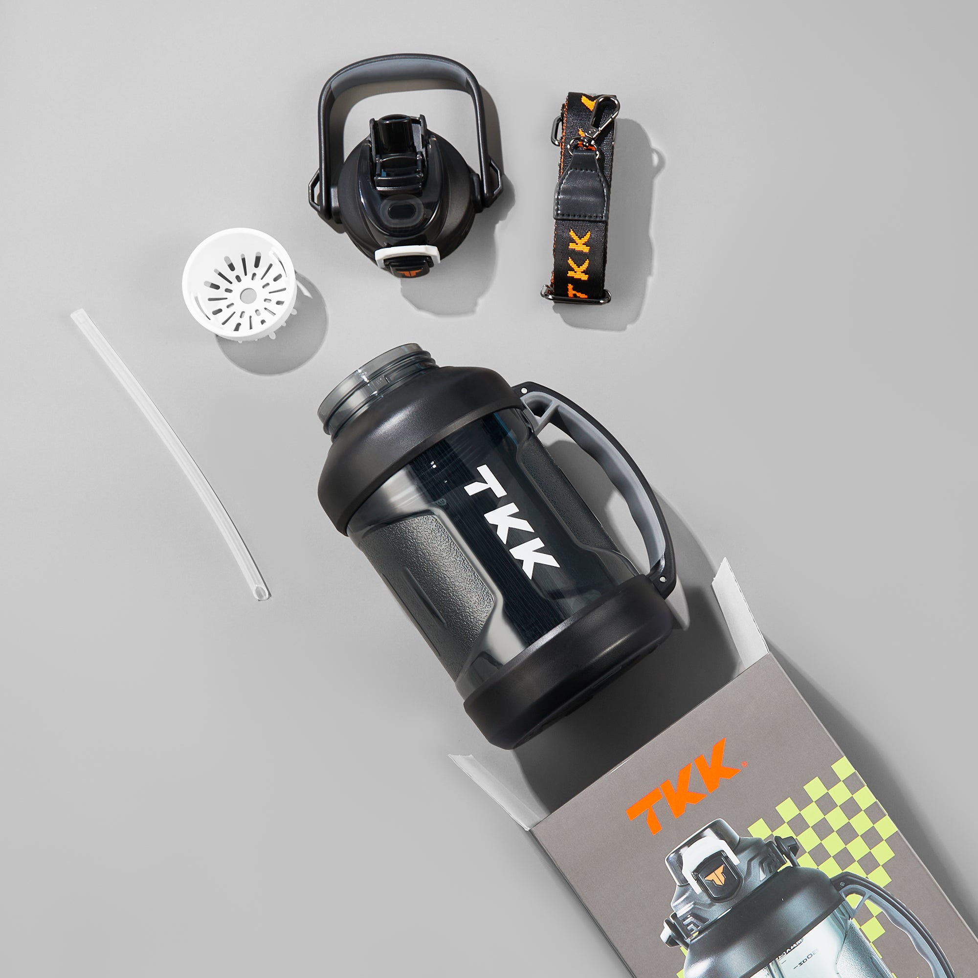 TKK Gourde de Sport 2000ml en Tritan, couvercle 2-en-1 avec paille, sans BPA