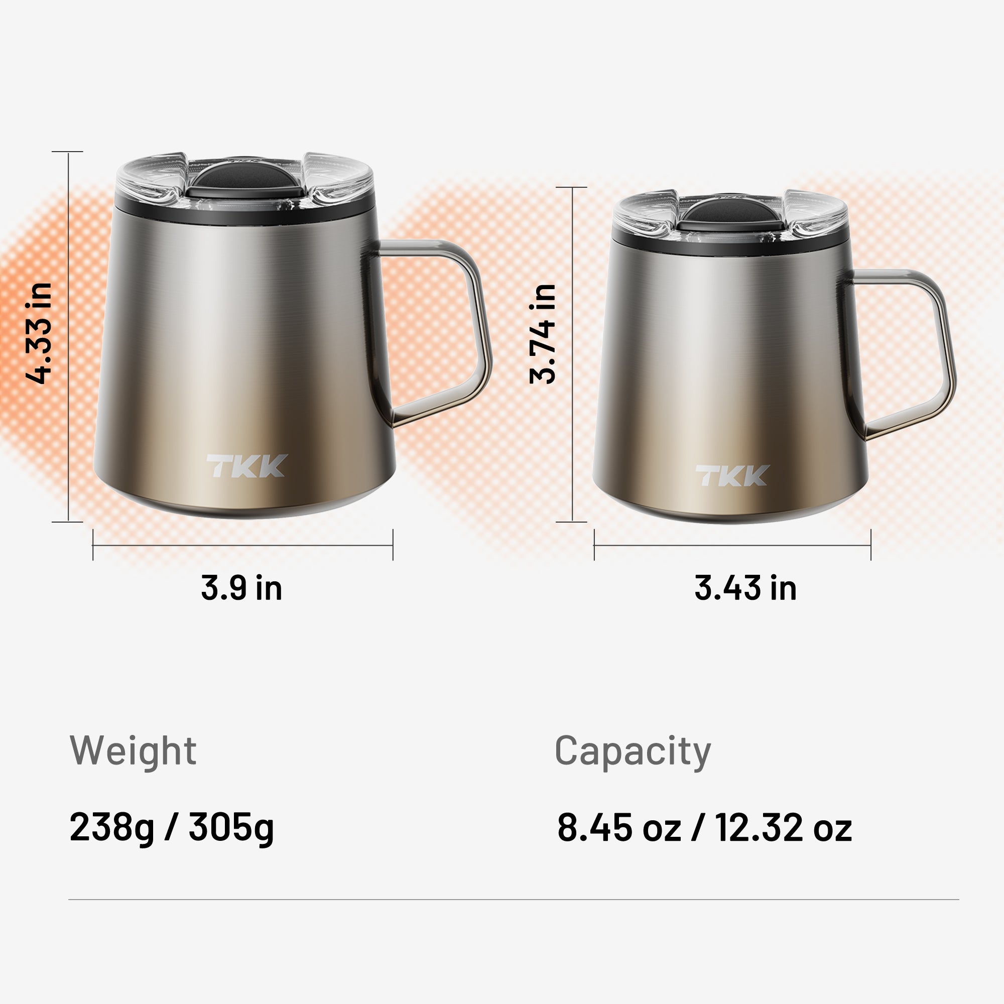 TKK Mug Isotherme Premium 350ml, Revêtement Effet Céramique, Acier Inoxydable