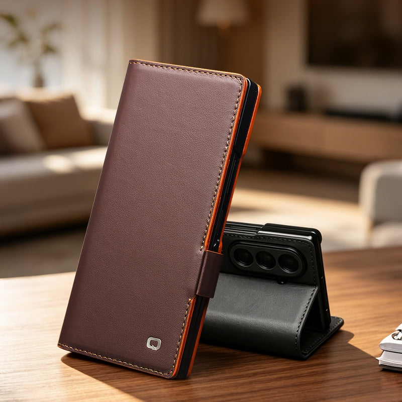 QIALINO Étui Portefeuille Magnétique Noir en cuir pleine fleur pour Samsung Galaxy Fold8 Ultra