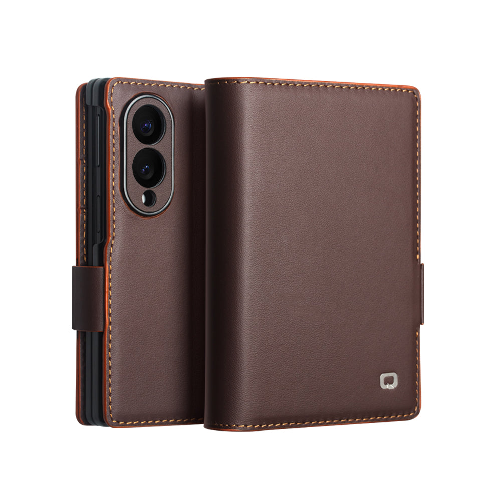 QIALINO Étui Portefeuille Magnétique Marron Foncé en cuir pleine fleur pour Samsung Galaxy Fold8