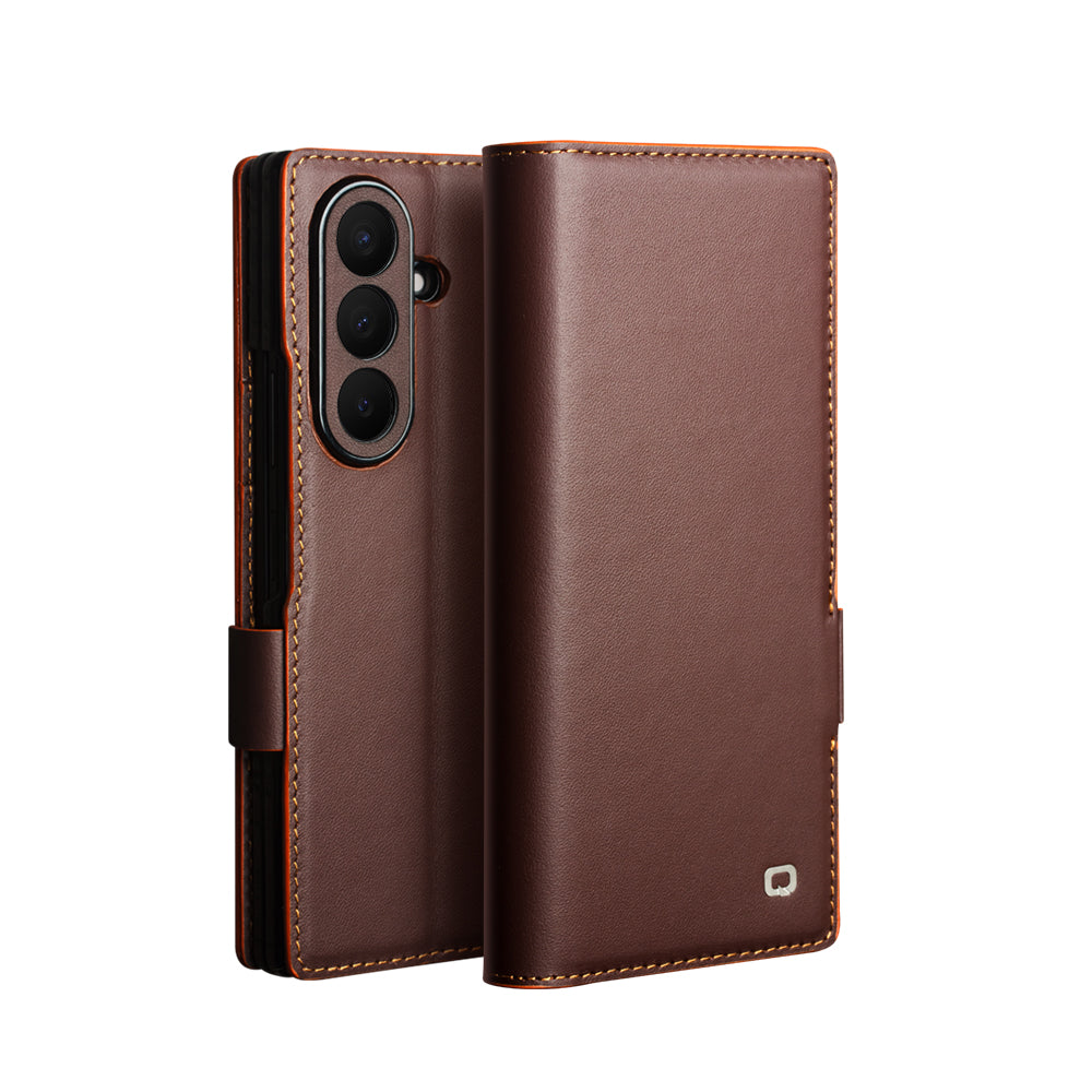 QIALINO Étui Portefeuille Magnétique Marron Foncé en cuir pleine fleur pour Samsung Galaxy Fold8 Ultra