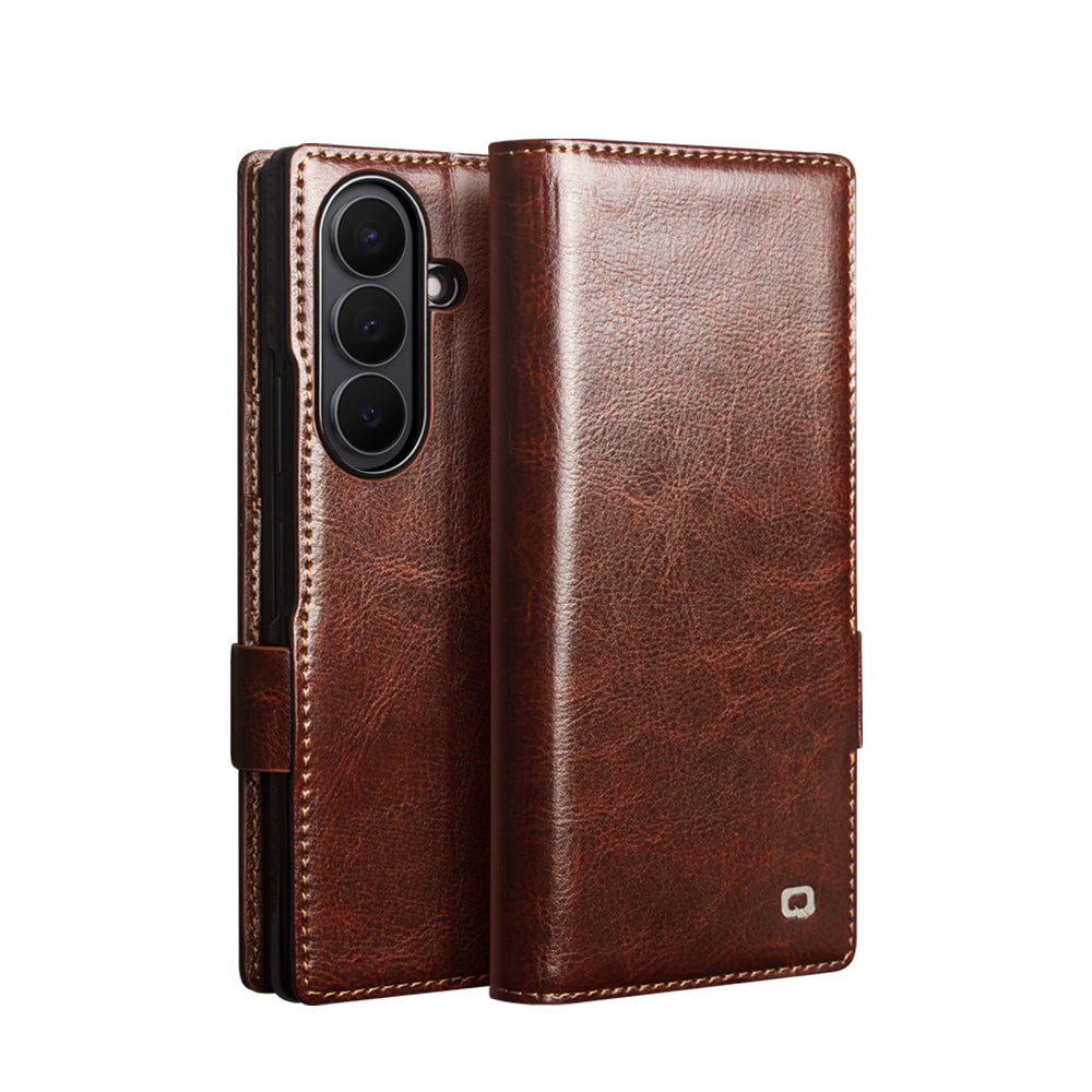 QIALINO Étui Portefeuille en cuir Marron avec fermeture magnétique pour Samsung Galaxy Fold8 Ultra