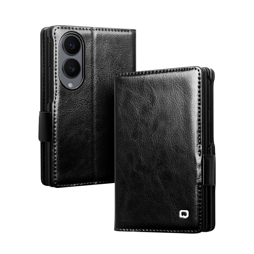 QIALINO Étui Classique en cuir Noir avec fermeture magnétique pour Samsung Galaxy Fold8