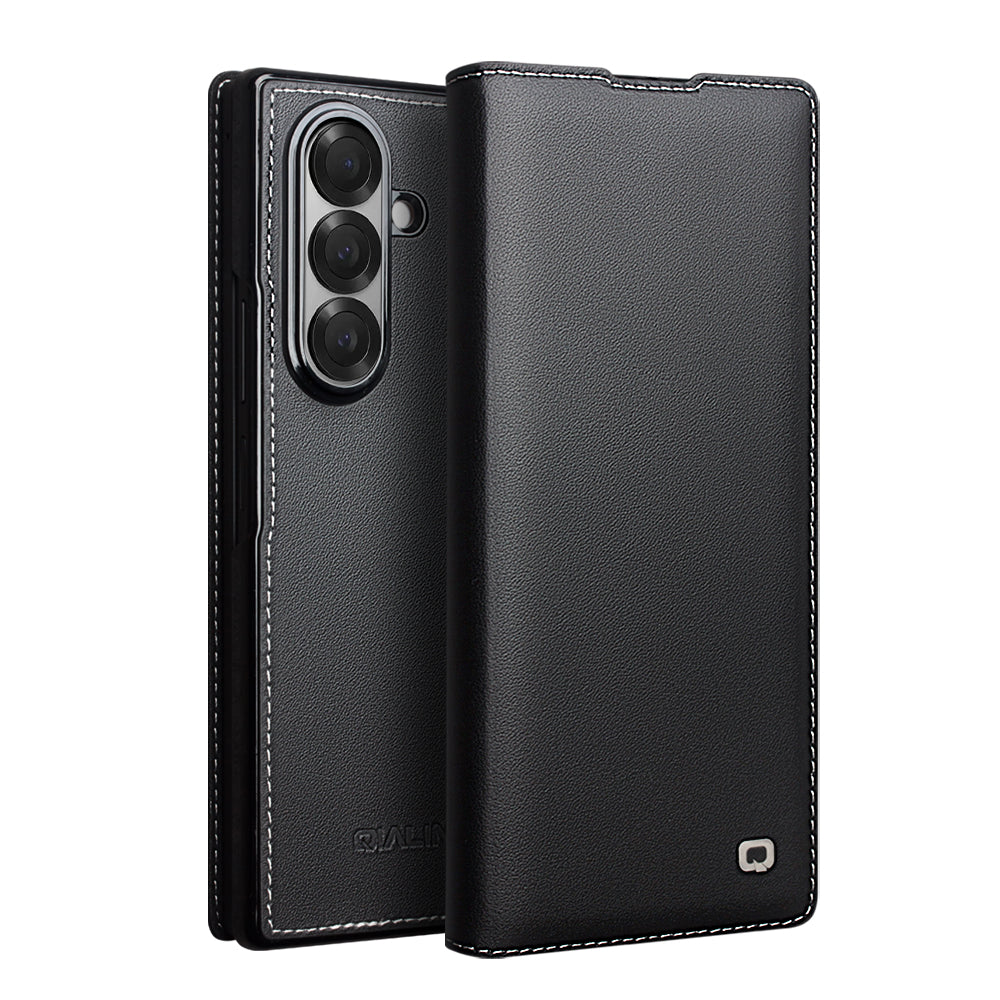 QIALINO Étui Premium Noir, en cuir véritable pleine fleur fait main, pour Samsung Galaxy Z Fold7