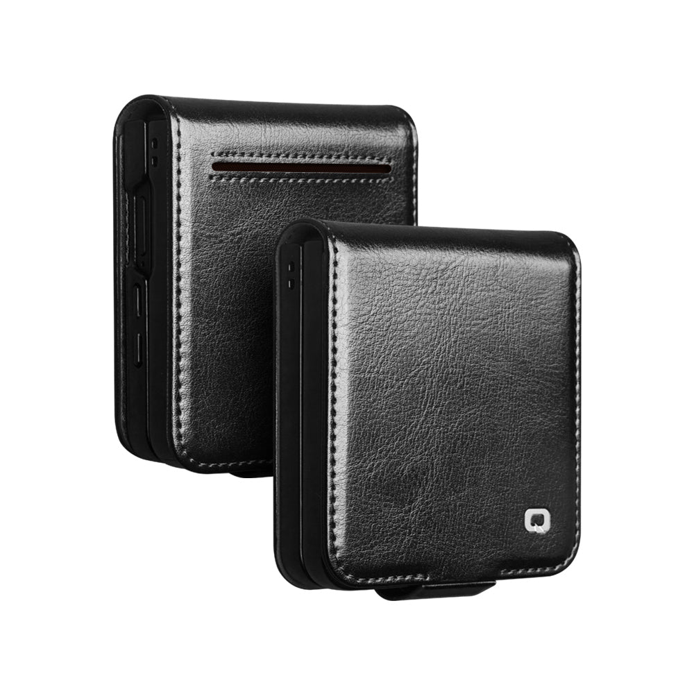 QIALINO Étui Premium Noir, en cuir véritable fait Main pour Samsung Galaxy Z Flip7