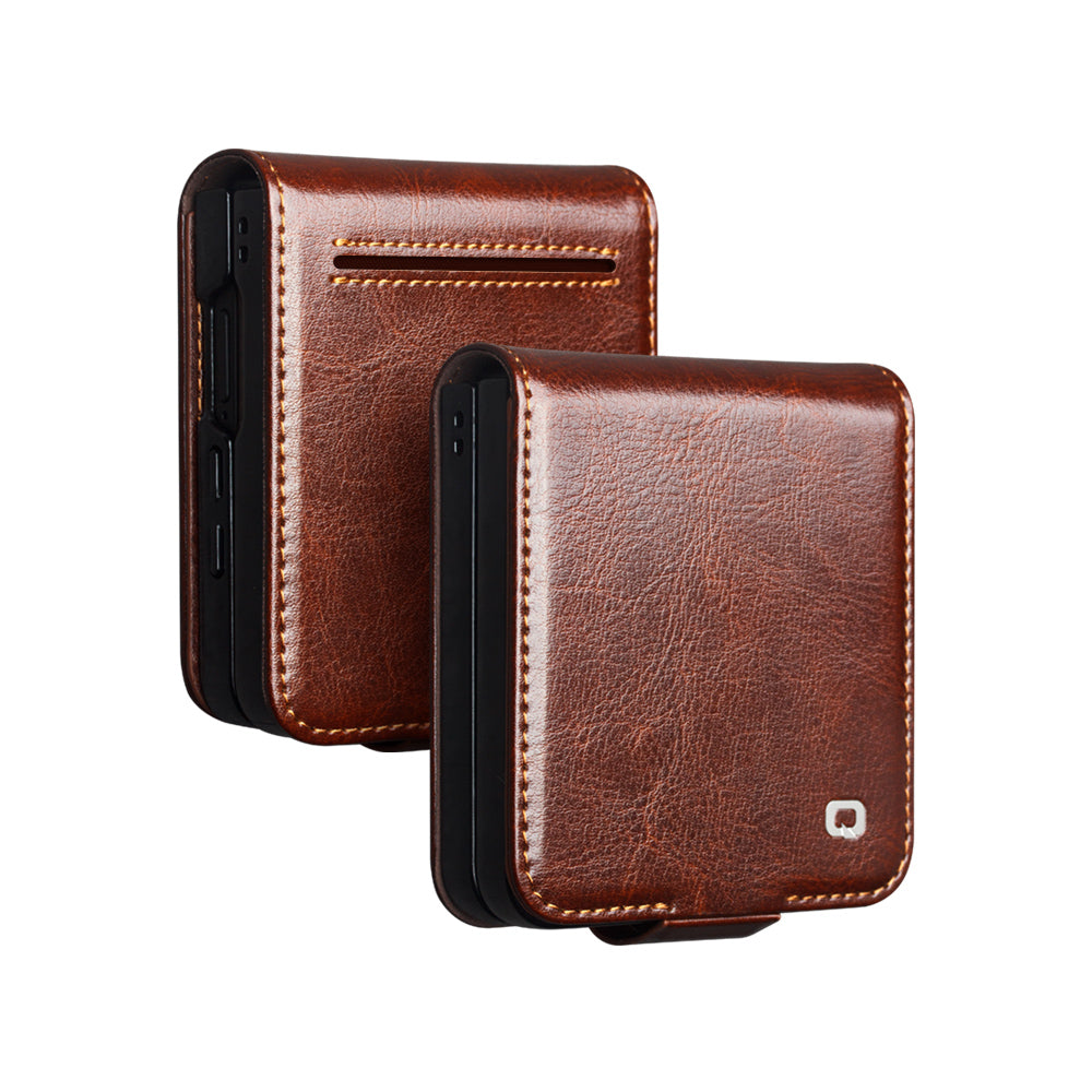 QIALINO Étui Premium Marron, en cuir véritable fait Main pour Samsung Galaxy Z Flip7