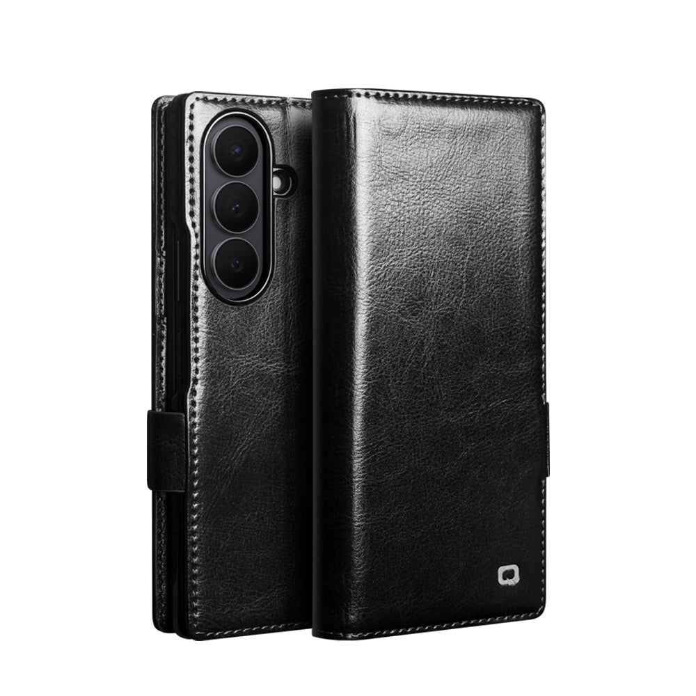 QIALINO Étui Portefeuille en cuir Noir avec fermeture magnétique pour Samsung Galaxy Fold8 Ultra