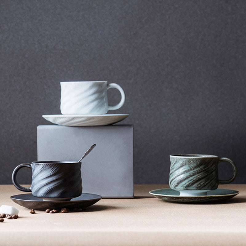 Set de 3 Tasses Premium en Céramique pour Café et Thé avec Soucoupes