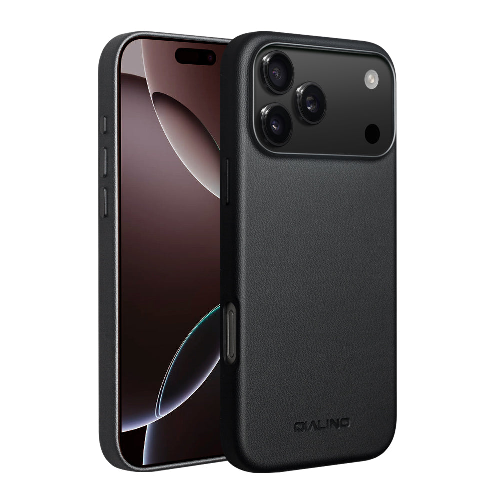 QIALINO Coque arrière Premium Noir, en cuir véritable fait main, compatible MagSafe, pour iPhone 17 Pro