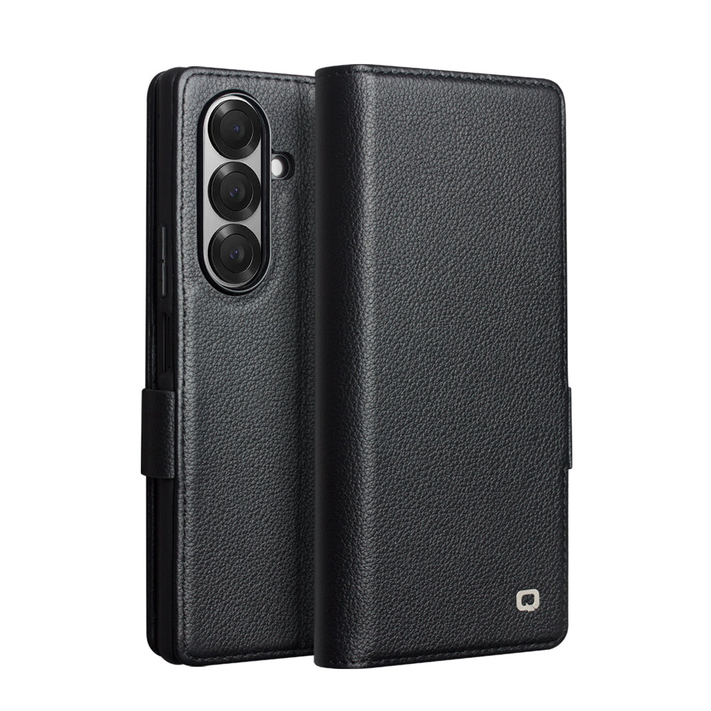 QIALINO Étui Portefeuille Magnétique Noir en cuir pleine fleur pour Samsung Galaxy Fold7