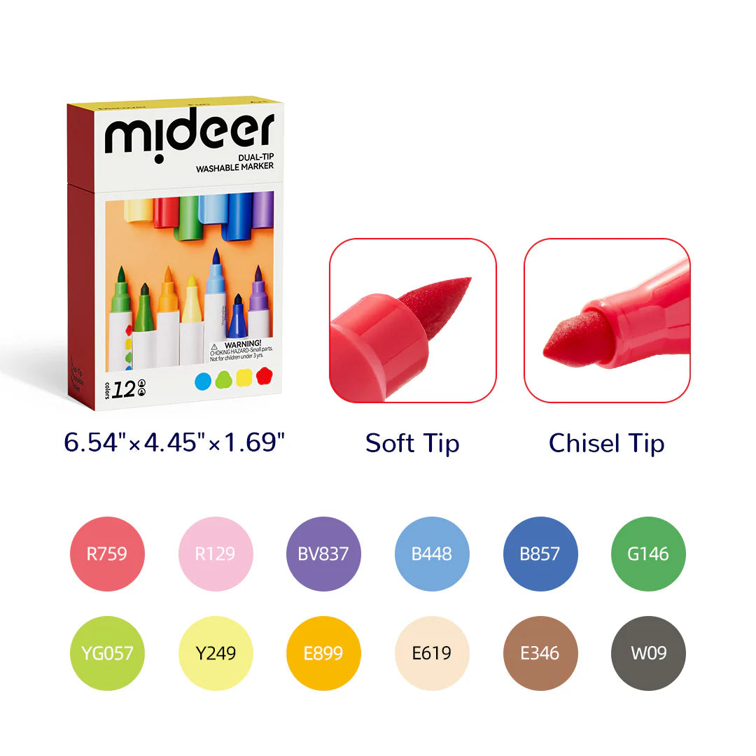 Mideer Marqueurs Lavables Double Pointe : 12 couleurs
