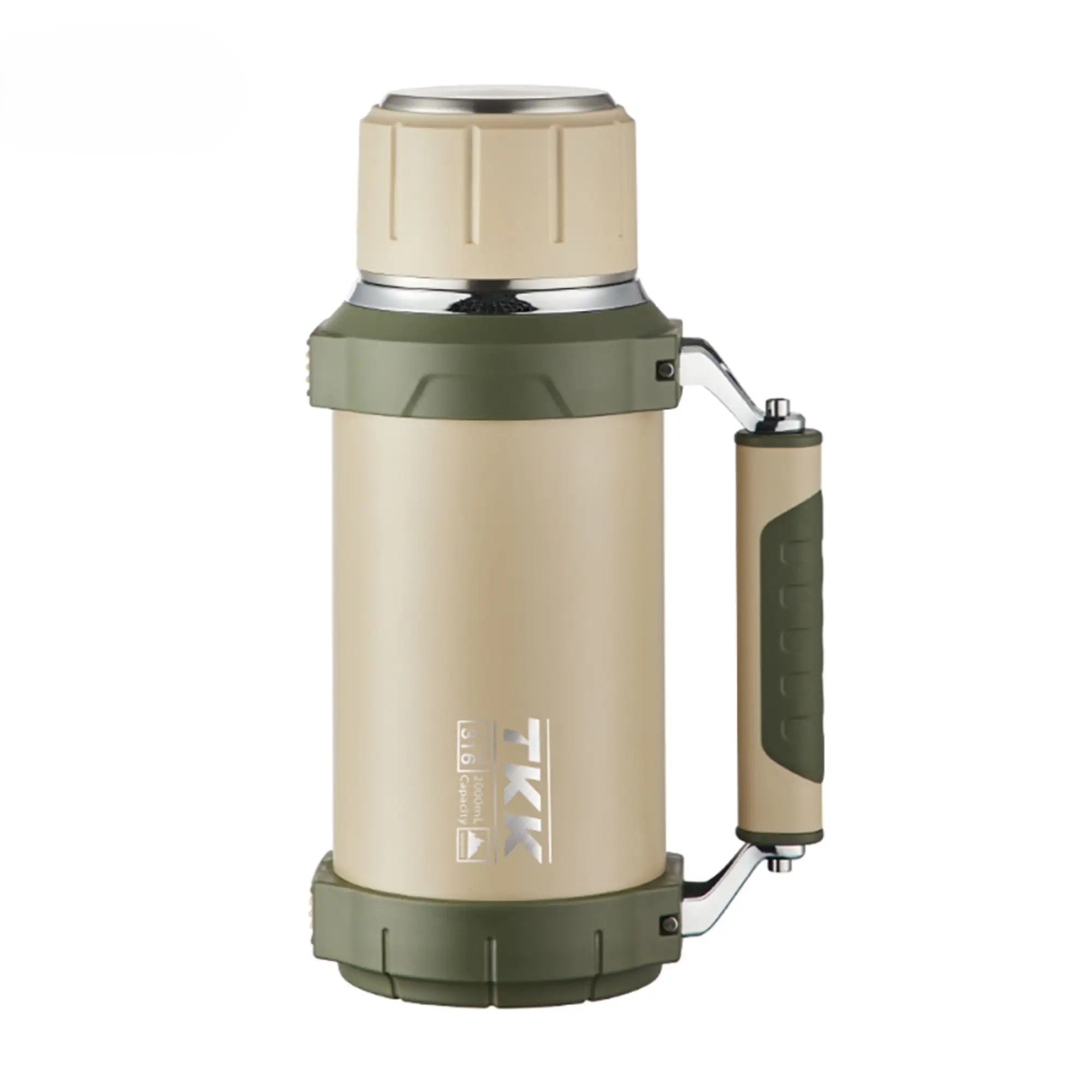 TKK Thermos Premium 2000ml, isotherme en acier inoxydable avec poignée et tasse