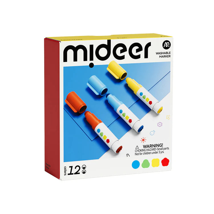 Mideer Marqueurs Lavables à Pointe Ronde et Tampon : 12 couleurs