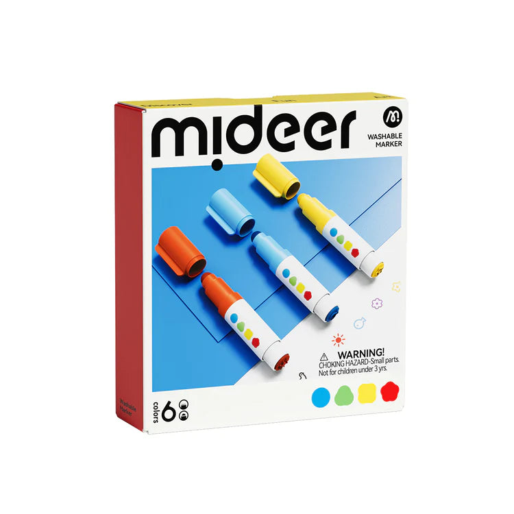 Mideer Marqueurs Lavables à Pointe Ronde et Tampon : 6 couleurs