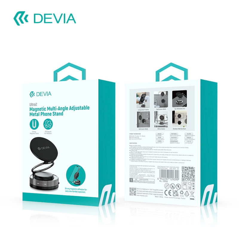 Devia Ultra 2 Support Téléphone Magnétique en métal noir, réglable multi-angle