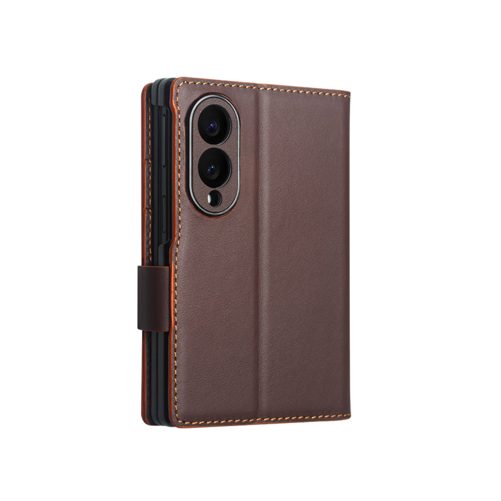 QIALINO Étui Portefeuille Magnétique Marron Foncé en cuir pleine fleur pour Samsung Galaxy Fold8