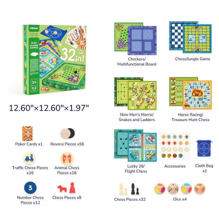 Mideer Jeux Classiques 32 en 1