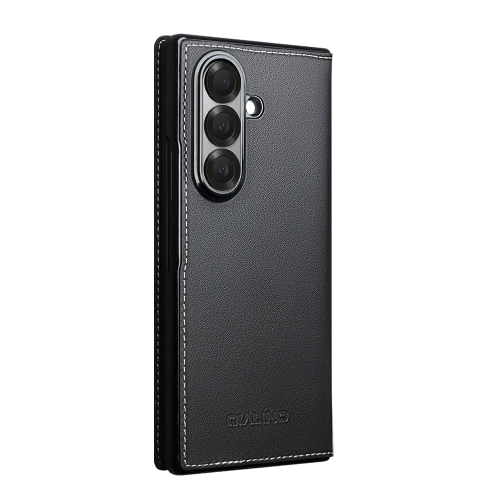 QIALINO Étui Premium Noir, en cuir véritable pleine fleur fait main, pour Samsung Galaxy Z Fold7