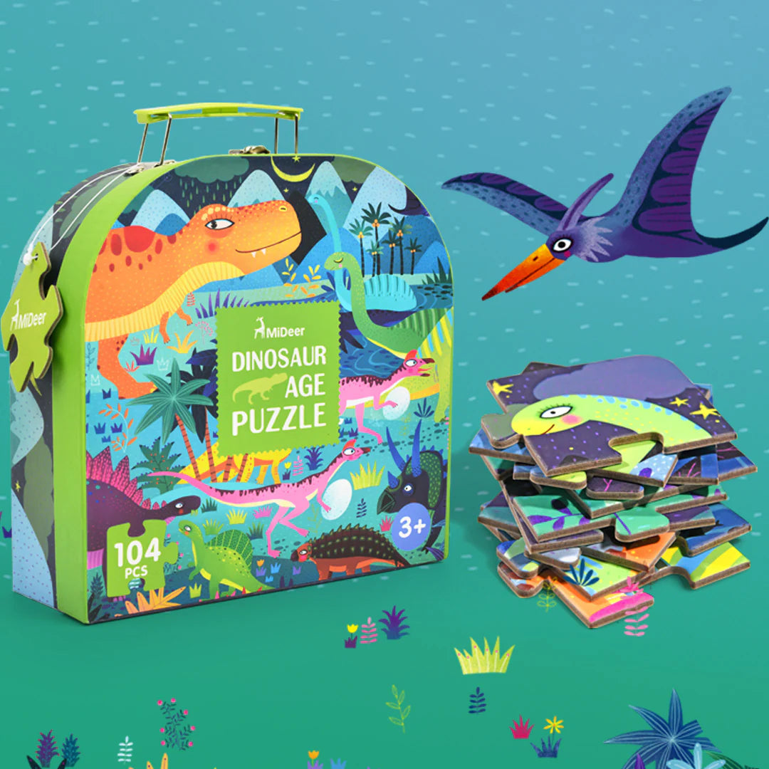 Mideer Boîte Puzzle Portable, L’âge des Dinosaures : 104 pièces