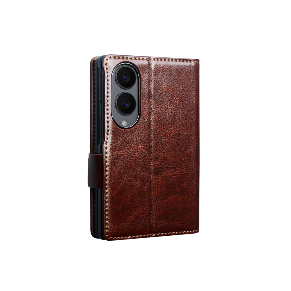QIALINO Étui Classique en cuir Marron avec fermeture magnétique pour Samsung Galaxy Fold8