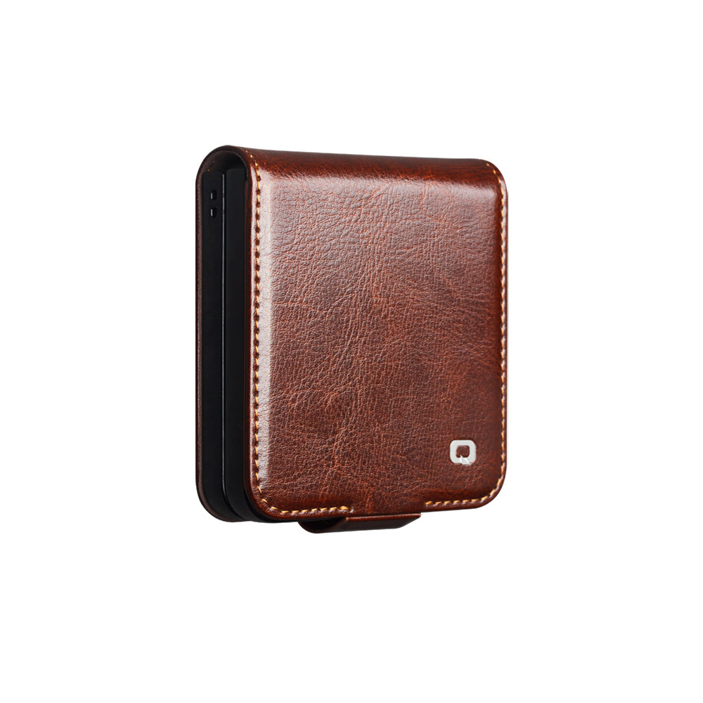 QIALINO Étui Premium Marron, en cuir véritable fait Main pour Samsung Galaxy Z Flip7