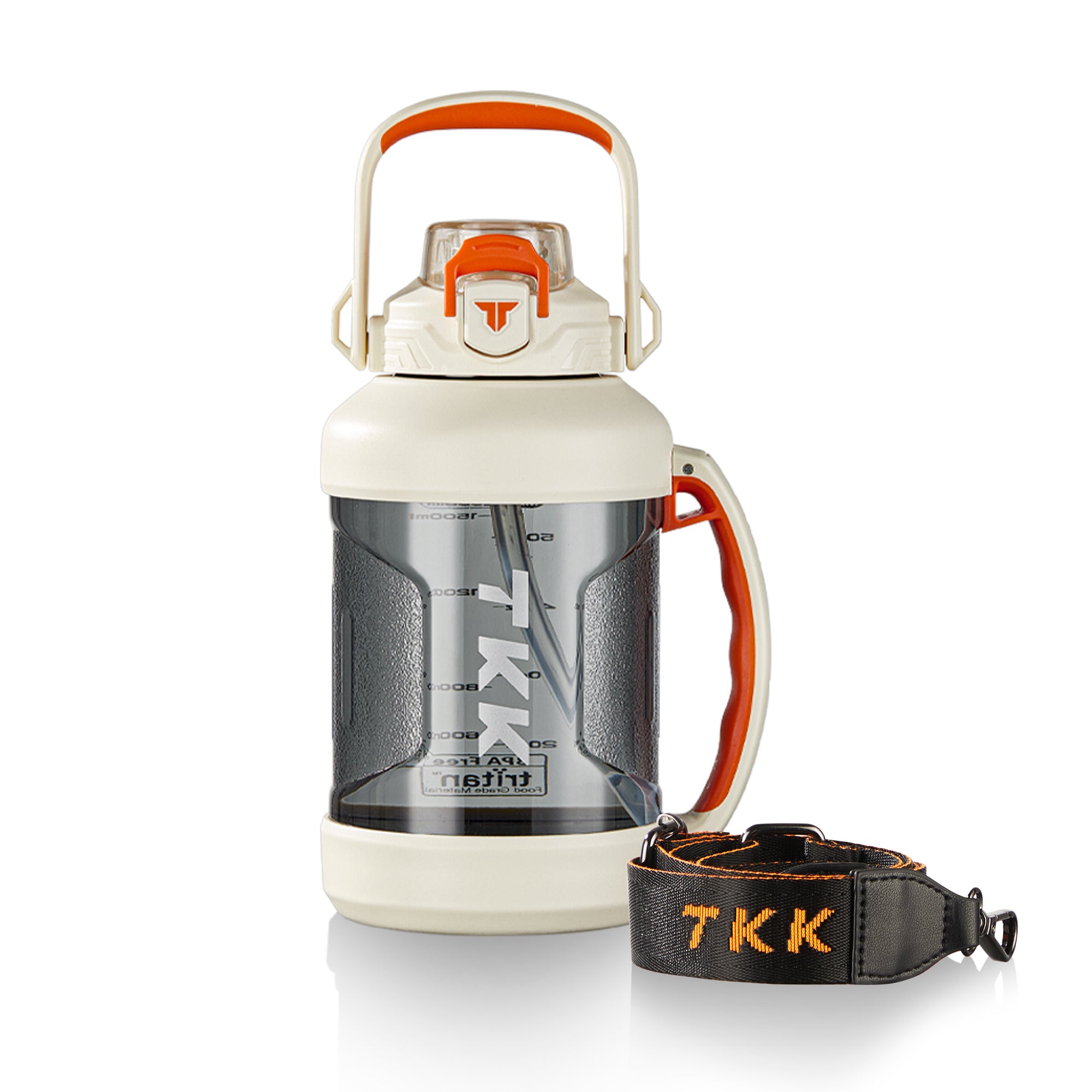 TKK Gourde de Sport 2000ml en Tritan, couvercle 2-en-1 avec paille, sans BPA