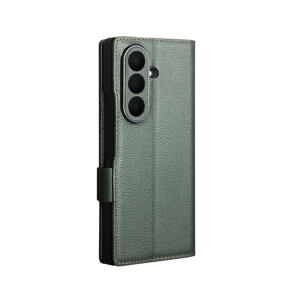 QIALINO Étui Portefeuille Magnétique Cyan en cuir pleine fleur pour Samsung Galaxy Fold8 Ultra