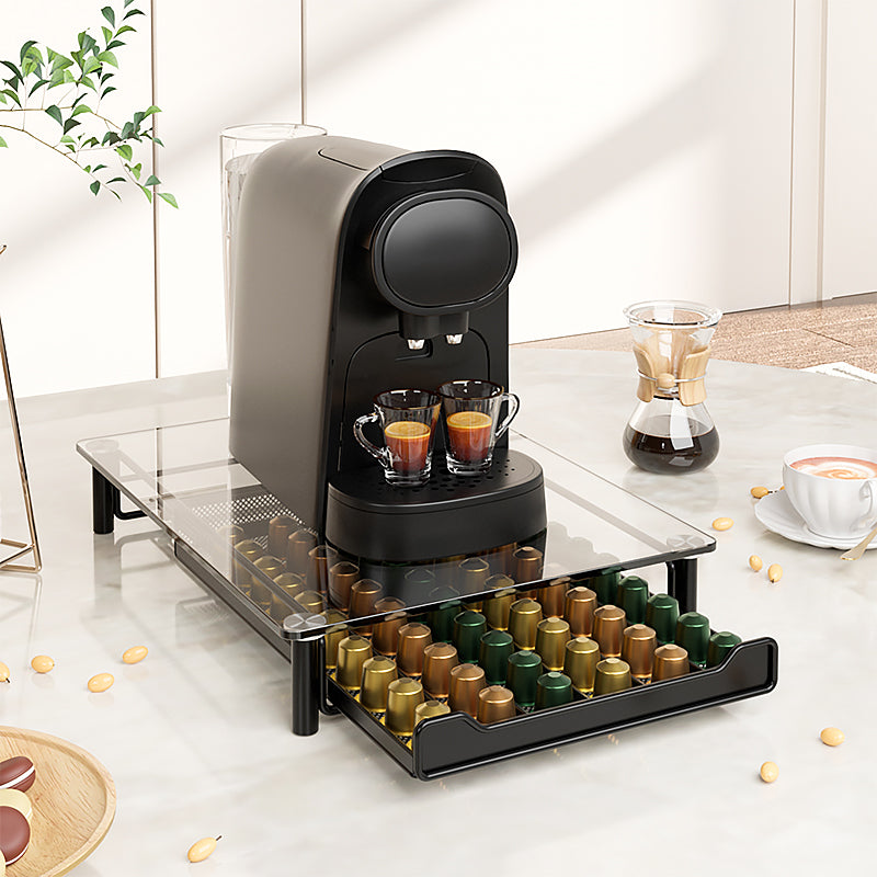 Porte Capsules Café avec Tiroir en Verre Trempé pour Nespresso OriginalLine: Capacité 60 Capsules